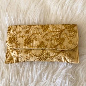 Handmade gold & silver embroidered clutch